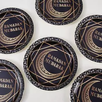 Ид Мубарак Черно-золотая посуда Звезда Луна Рамадан Украшения Исламский Мусульманин Ид аль-Адха Праздничные Принадлежности Рамадан Карим Декор
