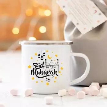 Ид Мубарак Луна Печать Креативная чашка для кофе Ид Рамадан Декор для вечеринки Напитки Вино Сок Какао Чашки Исламские Мусульманские эмалированные кружки Подарки 360ml
