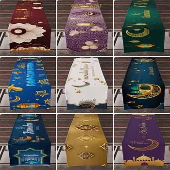 Ид Мубарак Скатерть Праздничное Украшение Рамадан Лунный Узор Скатерть Настольный Мусульманский Праздничный Вечеринка Стол Флаг Обложка 33x183cm(12x72inch)