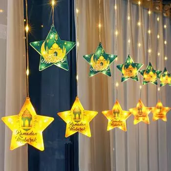 Ид Мубарак светодиодный гирляндный светильник ночник звезды занавески Карим Рамадан украшения для дома в помещении USB