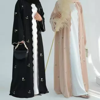 Ид Мусульманская абайя, женское платье-кардиган с вышивкой, абайя, Рамадан, Марокко, Дубай, Джалабия, кафтан, Vestidos, арабский длинный халат XS хаки