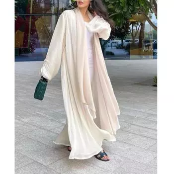 Ид шелковистые абайи для женщин мусульманский Джалабия Рамадан халат платье с рукавами на пуговицах кафтан Рамадан вечерние платья Vestido Largo кардиган S светло-зеленый