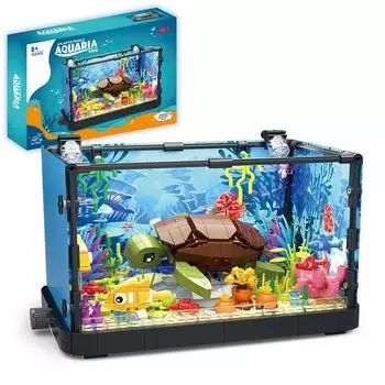 Idea Fish Tank Building Block Set with Light Aquarium Marine Life Jellfish and Turtle Eco Tank Toys for Boys and Girls boxxed