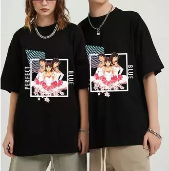 Идеальная синяя японская футболка с аниме, мужская футболка, новинка 2023 года, летняя футболка с дизайном «пара любит», мужская модная винтажная футболка S чёрный