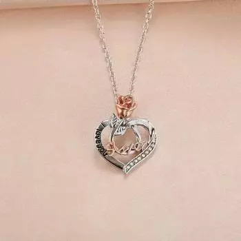 Идеально подходит для мужчин и женщин. Романтическое ожерелье с кулоном в форме сердца в виде розы. Изысканное украшение для пар. Годовщина. Гипоаллергенное, ручная работа. розового золота