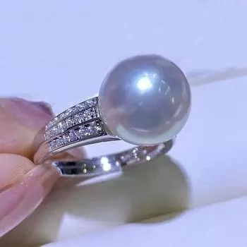 Идеальное кольцо с белым искусственным пресноводным жемчугом 11-12 мм, посеребренное стильное и простое кольцо S925 opening adjustable