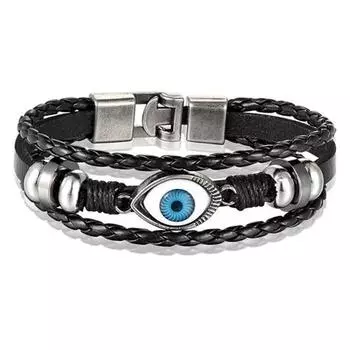 Идеальный синий сглаз кожаный плетеный многослойный черный браслет с регулируемой полосой для мужчин, мальчиков