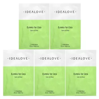 Idealove, Eureka For Cica, 5 beauty sheet masks, 25 ml (0.85 fl oz) each