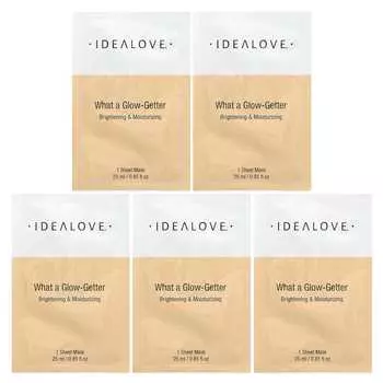 Idealove, What A Glo Getter, осветляющий и увлажняющий, 5 косметических тканевых масок, 25 мл (0,85 жидких унций) каждый