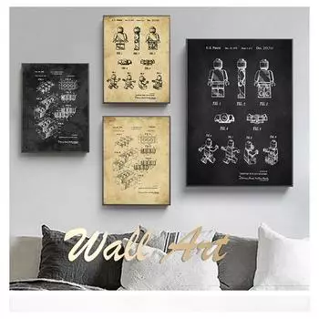 Идея игры для подарка, строительные блоки Legos, патентный принт, игрушка, настенные художественные постеры, декор для детской комнаты, винтажный чертеж, холст, картина 21x30cm No Frame