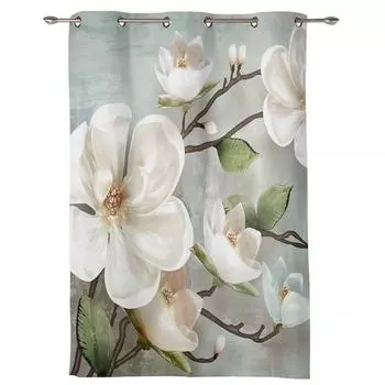Идиллические белые цветы, винтажный фон, оконная занавеска, занавеска для гостиной, занавеска для спальни, домашнего декора, кухни, занавеска 135W x 60H(cm) x1