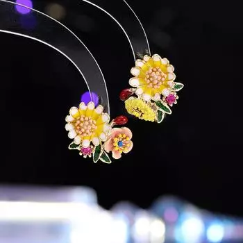 Идиллические маленькие асимметричные серьги-гвоздики с живыми цветами, женские серьги-гвоздики из серебра 925 пробы, супер сказочный темперамент, легкие роскошные серьги золотой