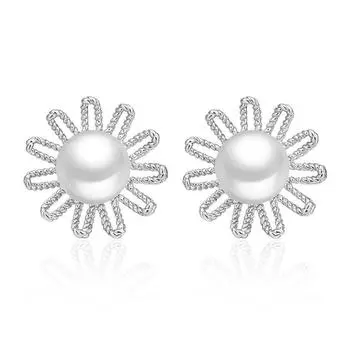 Идиллические милые цветочные ромашки, пресноводные жемчужные серьги-гвоздики, корейская мода, посеребренные серьги-хризантемы