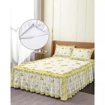 Идиллический летний фруктовый лимонный подзор для кровати, эластичное покрывало с наволочками, чехол для матраса, комплект постельного белья, простыня 99cm X 190cm X 45cm