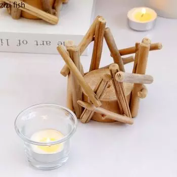 Идиллический подсвечник ручной работы из дерева, настольный подсвечник, украшение для поделок, подставка для свечей, полка для свечей, домашний подсвечник