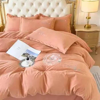 Идиллический полированный комплект постельного белья, простыня, наволочка, пододеяльник, комплект из четырех предметов, стираный. 1.5m bed