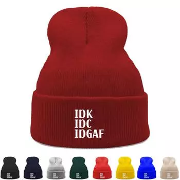 IDK IDC IDGAF Зимняя вязаная шапка Beanie, Белый Текст Skullies Beanies Теплая зимняя спортивная Gorro вязаная шапка Beanie as the picture вино красного