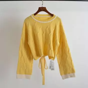 Idle Style Loose Crew Neck Pullover Sweater Women s Outwear Autumn and Winter New Arrival Pullover Knitwear Long Sleeve Short Top Figure color lazy style thick Tops S