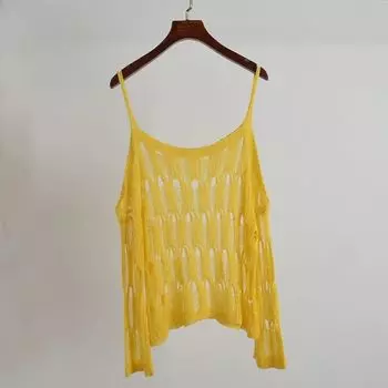Idle Style Loose Slim and Sexy Pullover Sun Protective Blouse Yellow One size
