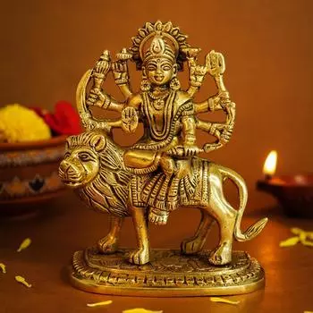 Идол Дурги Ма из чистой латуни (Размер: 14 см) | Мурти Дурги МАТЫ для Домашнего Декора и Пуджа-Рума | Мурти МАТЫ Рани для Офисного Стола