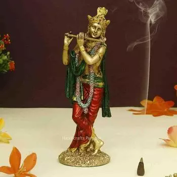 Идол Господа Кришны Статуя Идол Кришны Играющий на Флейте Кришан Декоративная Фигурка для Комнаты для Пуджи и Подарка