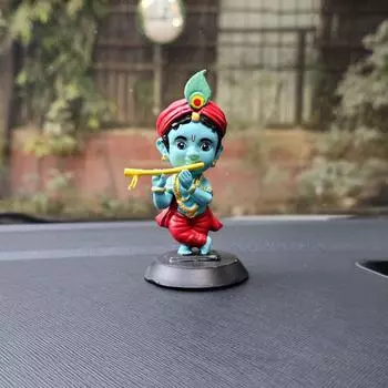 Идол Господа Шри Кришны для приборной панели автомобиля, офисного стола, домашнего декора| Маленькая фигурка Мора Панкха и Бансури| Статуя Бога