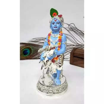 Идол Кришны для дома посеребренный синий терракотовый идол Кришны-коровы Ладду Гопал Мурти для подарка статуя Кришны для офисного стола идол Господа Кришны