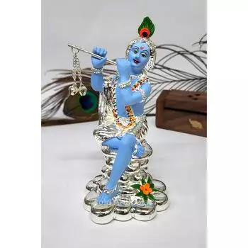 Идол Кришны для дома с серебряным покрытием, синий терракотовый, Мурли Кришна, Ладду Гопал Мурти для подарка
