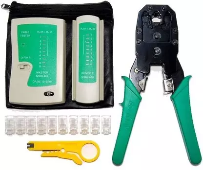 Idomise LAN cable tester modular pliers peeling tool 50 LAN plugs set + (crimping tool) + +