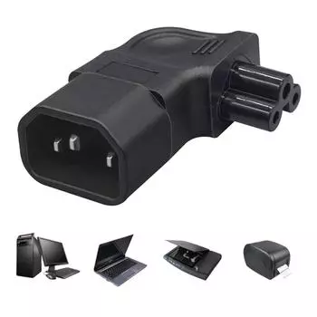 IEC320 C14 - C5 Вилка питания с правым изгибом, C14 Male - Plum Blossom Female Адаптер-переходник с боковым изгибом