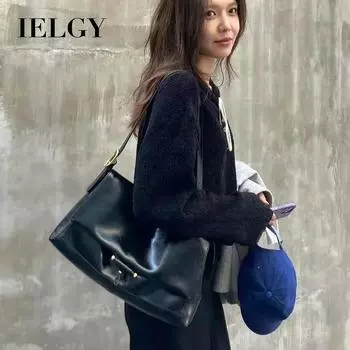 IELGY armpit bag, soft leather large capacity one-shoulder messenger bag. чёрный