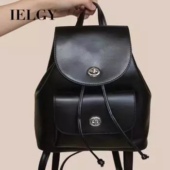 IELGY Рюкзак женский американский ретро универсальный кожаный большой вместимости дорожная маленькая сумка чёрный