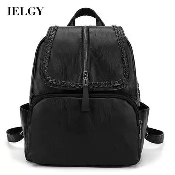 IELGY Черный рюкзак, универсальный, корейская версия, модный женский рюкзак, большая вместимость, мягкий кожаный дорожный рюкзак чёрный