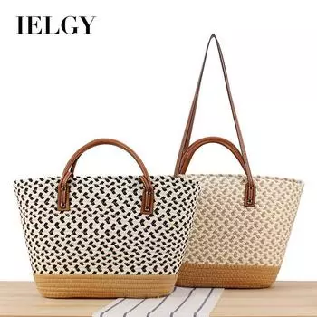 IELGY Bohemian hand-woven bag, seaside vacation travel straw weaving large-capacity leisure simple commuter women s bag светло-коричневого