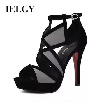 IELGY Босоножки на высоком каблуке, летняя модная женская обувь на тонком каблуке 11 см, темпераментная женская обувь 34 чёрный