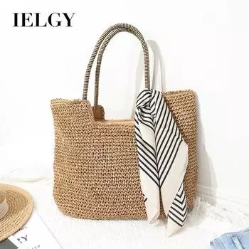 IELGY casual woven bag, large capacity shoulder portable seaside vacation beach women s bag