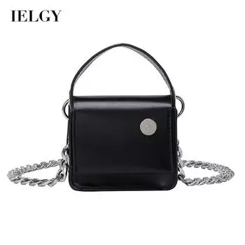 IELGY Черная одинарная повседневная женская сумка из искусственной кожи на одно плечо с цепочкой через плечо чёрный
