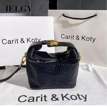 IELGY Черная сумка для ланча, ручная сумка, сумка для пельменей через плечо, сумка через плечо с диагональным узором под кожу крокодила. чёрный