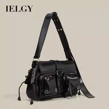 IELGY Черная сумка-локомотив премиум-класса, милая и классная сумка-багет Spice Girl, нишевая сумка через плечо на одно плечо подмышкой чёрный