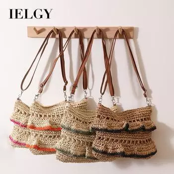 IELGY Crossbody Lace Straw Bag, Lotus Leaf Color Woven Bag, Seaside Beach Vacation Bag розовый