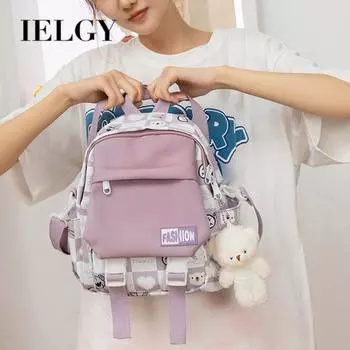 IELGY Cute Backpack Women s All-match Style Small Fresh And Sweet School Bag Plaid Backpack чёрный