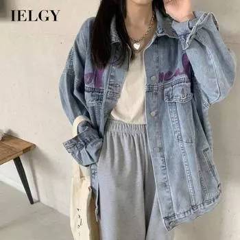 IELGY Джинсовая куртка женская с вышивкой Корейская свободная блузка в стиле ретро в западном стиле S синий