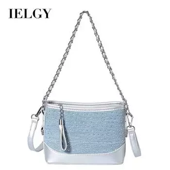 IELGY Джинсовая сумка контрастного цвета, универсальная сумка-мессенджер с цепочкой чёрный