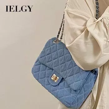 IELGY Джинсовая сумка на цепочке с ромбами, сумка через плечо через плечо, расшитая узорами в винтажном стиле