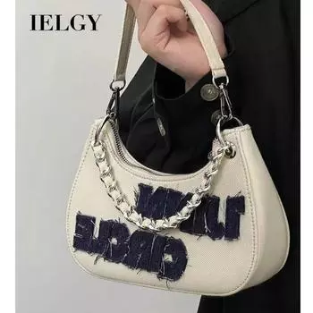 IELGY Джинсовая сумка в виде слитка с цепочкой, модная крутая цепочка с вышивкой и принтом Spice Girl, портативная женская сумка с косой пролеткой белый