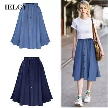 IELGY Джинсовая свободная юбка плюс размер, костюм с эластичной резинкой на талии S синий