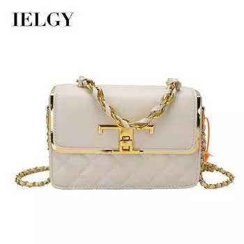 IELGY fashion diamond chain handbag, elegant temperament single shoulder solid color texture small square bag белый