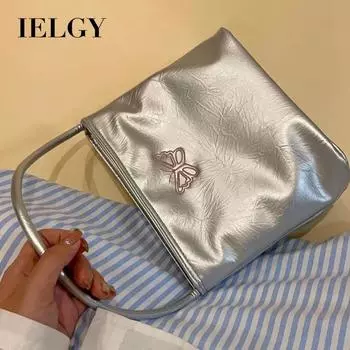 IELGY fashion high-quality texture PU leather casual niche design retro embroidered shoulder armpit bag чёрный