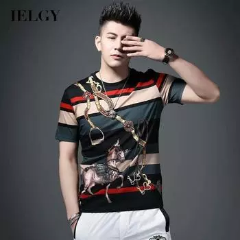 IELGY футболка с короткими рукавами, новый летний мужской модный тонкий топ с половиной рукавов S коричневый