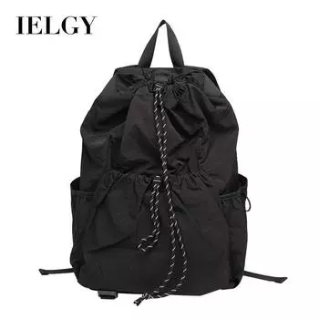 IELGY Japanese casual art nylon backpack ins Oxford cloth drawstring backpack, versatile fashion pleated canvas schoolbag чёрный